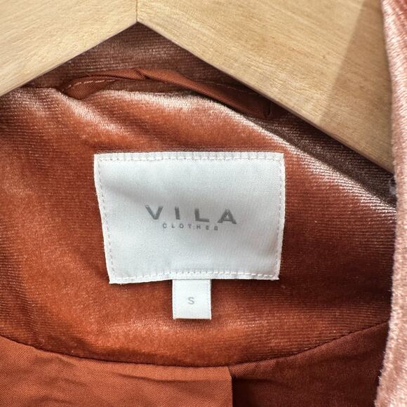 VILA Vialiana Peach Collared Tie Waist Velvet Blazer // S - Picture 3 of 8